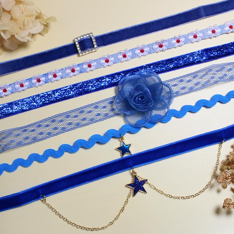 Nova&Aria Chokers Set For Women Heart Choker Necklaces Flower Pendant Velvet Cute Pink Turquoise Blue White Black Choker Necklace Christmas Colorful Lace Chokers - color: DarkBlue