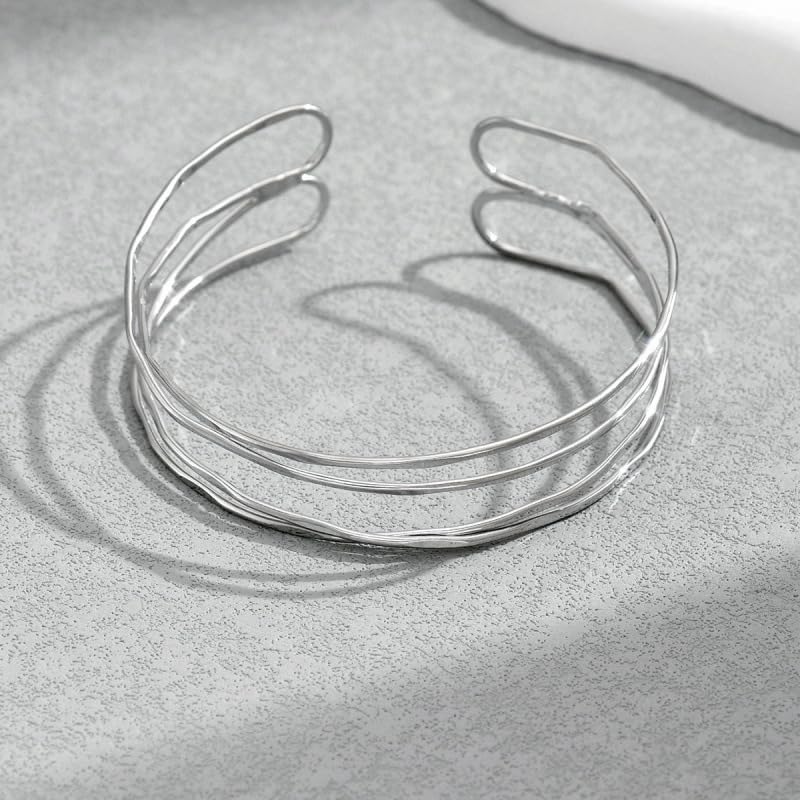 Arm Cuff for Women Layered Armlet Open Adjustable Arm Cuff Gold Silver Upper Arm Cuff Bracelet Minimalist Armband Trendy Jewelry - color: 3Pcs Silver