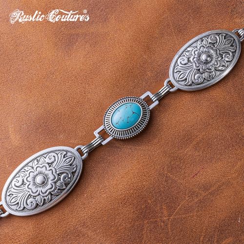 Montana West Rustic Couture's Turquoise Western Concho Chain Belt for Women | Large Western Cowgirl Metal Adjustable Boho Body Chain Belt for Dresses Jeans Country Concert - color: Amazon Jade Turquoise