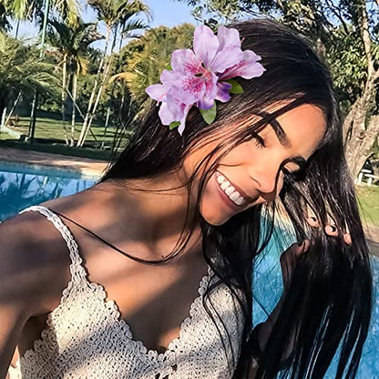 HAIMEIKANG Hair Clip, 3 Pieces Hawaiian Flower Hair Pins - Artificial Tropical Flower Hair Accessories for Women in White, Yellow, Purple (3 Count, 1 Package) | Tropical Flower Clips for Luau party, Beach Vacation & Daily Styling. Perfect Hawaiian Hair Ac