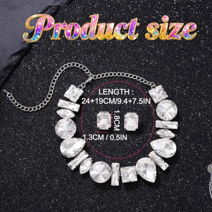 ACEDRE Rhinestone Necklace Earrings Set Silver Costume Jewelry for Women | Sparkly Large Diamond Choker Sets Prom Wedding Bridal Necklaces 2Pcs