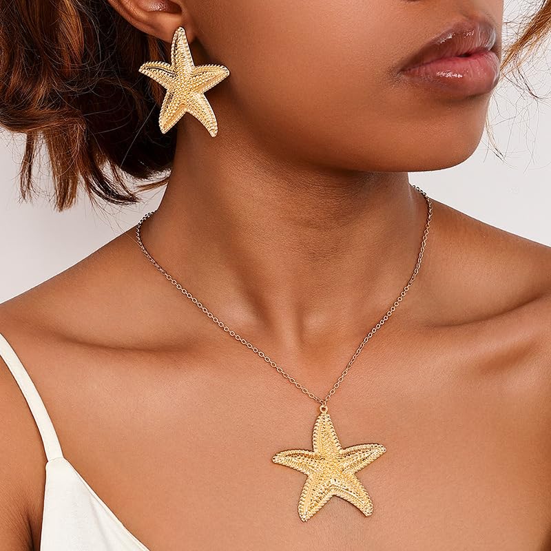Big Star Necklace Chunky Necklace for Women Boho Thick Chain Statement Necklace Trendy Large Star Pendant Necklace Bold Vintage Chunky Jewelry - style: 8 - G