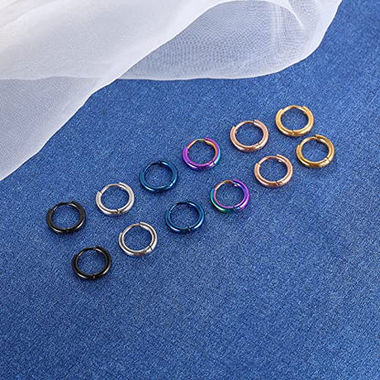 316L Surgical Stainless Steel Small Hoop Earrings 8mm 10mm 12mm 14mm Hypoallergenic Huggie Hoop Earrings Helix Lobes Hinged Sleeper Earrings Cartilage Piercings - color: A: Diameter 8mm (6 Color),6 Pairs
