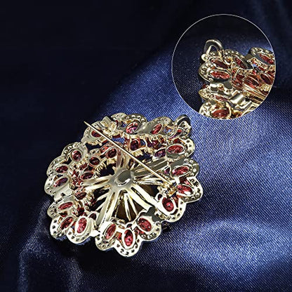 Brooches for Women, Shiny Cubic Zirconia Brooch Pins for Women Fashion Brooch Pin Broach Jewelry Gift - color: Red Peony Flower