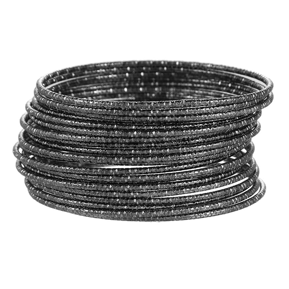 COLORFUL BLING 5-12Pcs Boho Indian Bangles for Women Twisted Chunky Stackable Cuff Bangle Statement Jewelry Handcuffs Wedding Layered Cable Smooth Bracelets Set - color: 5pcs black