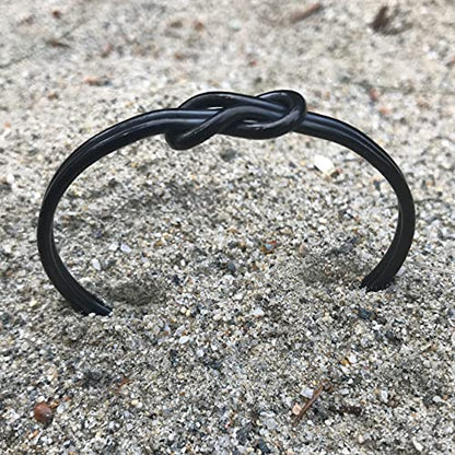 Womens Infinity Love Knot Cuff Bracelet Stainless Steel Adjustable Silver or Black - color: Black