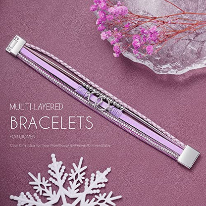 Bracelets for Women, Gifts for Mom Her Christmas Gift 2026 Leather Bracelets for Women Birthday Gift for Daughter Inspirational Wrap Bracelet Sister Friend Teen Girl Gift Layered Stocking Stuffers Jewelry - style: Purple