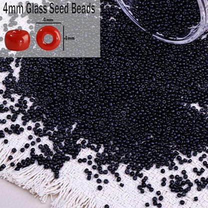 2000pcs Glass Seed Beads Bulk, 4mm 6/0 Mini Pony Spacer Small Individual Color Seed Beads for DIY Bracelet Necklaces Wrist Jewelry Making, Black - color: Black