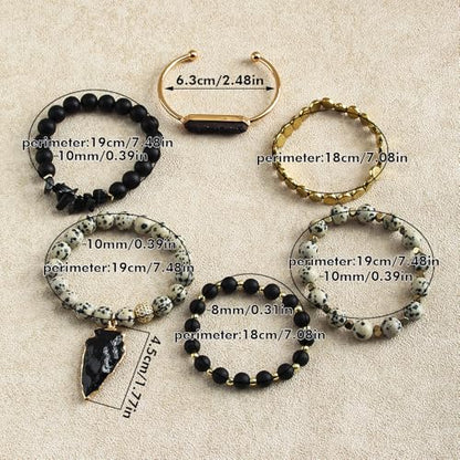 Yomisa Boho Beaded Bracelets/Bangle for Women,Multilayer 5/6/7PCS Healing Natural Handmade Stone Bead Bracelets Stackable Stretch Friendship Beaded Bracelet Set Trendy Western Bohemian Jewelry Gift - color: 6pcs-Black&beige