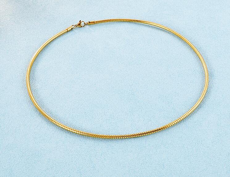 JAJAFOOK Minimalist Round Gold-Tone Bar Necklace Simple Fashion High Neck Choker Female King Neckwire - color: Gold-18.5in*3mm