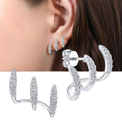 Trendy Inlay Cubic Zirconia 3 Claw Stud Earrings for Women Personality Fashion Accessories - color: Silvery