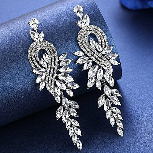 Marquise Crystal Bridal Chandelier Dangle Drop Earrings Ladies Gifts in Silver/Gold Tone - color: A-Clear Earrings Pin