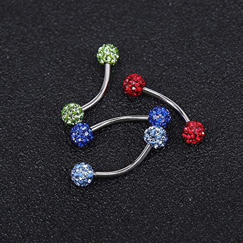 ZS 16 Gauge Eyebrow Rings Curved Barbell 4mm Crystal Ball Belly Button & Nipple Rings - color: AB white 2pcs