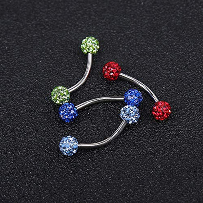 ZS 16 Gauge Eyebrow Rings Curved Barbell 4mm Crystal Ball Belly Button & Nipple Rings - color: Sky blue 2pcs