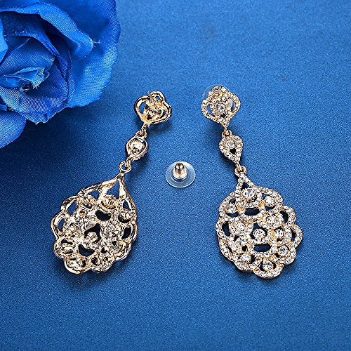 Wedding Teardrop Dangle Earrings Crystal Rhinestone Beaded Chandelier Earrings for Brides Gold - color: A-gold-2