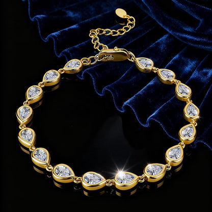Bracelet for Women, Gold Plated 5A Cubic Zirconia Bracelets Adjustable Teardrop Square Triplet April Birthstone Jewelry - color: teardrop-gold palated