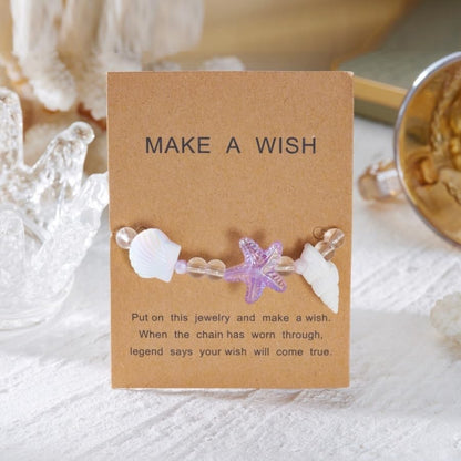 Handmade Natural Shell Starfish Beads Bracelets with a Wish Card Bohemia Sweet Seashell Conch Pearl Charm Bracelets for Women Boho Sea Themed Summer Beach Surfer Vacation Jewelry Gifts - style: StyleA