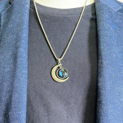 Stainless Steel Mens Necklace 12 Zodiac Moon Galaxy Pendant Necklace,22.8 Inch Stainless Steel Chain, 1.13 Inch Aries/Pisces Celestial Crescent Moon Star Sign Charm Jewelry - style: Aquarius（1.20-2.18）