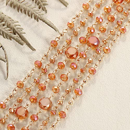 Firstmeet Long Chain Multi Layer Fashion Glass Beads Handmade Necklace for Women - color: Mock Orange