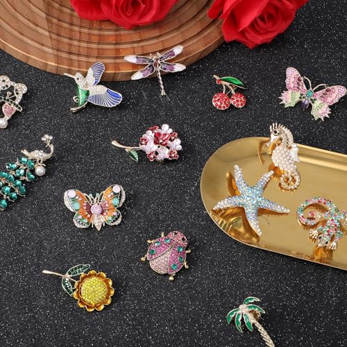 12pcs Women Brooches Bulk Set,Rhinestone Crystal Vintage Brooch Pins,Retro Broches Pin for Women Mother's Day Gifts Christmas Gifts - style: Nature