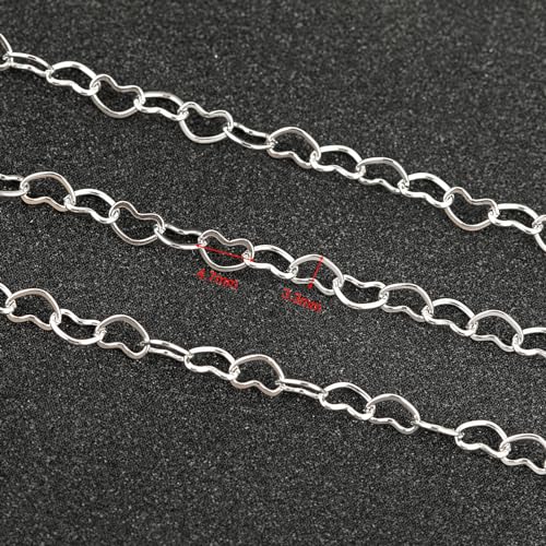 UMAOKANG 16.4 Feet Heart Chain for Jewelry Making Stainless Steel Heart Link Chains Bulk with Jump Rings and Lobster Clasps - color: Steel Heart