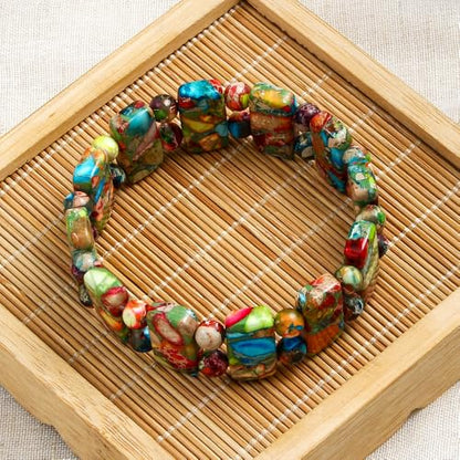 Yomisa Boho Beaded Bracelets for Women,Natural Chakra Turquoise Stone Jasper Bead Bracelet for Womens,Bohemian Handmade Stretch Beads Friendship Bracelets,Healing Trendy Western Jewelry Gifts - color: Colorful Imperial Stone Bead
