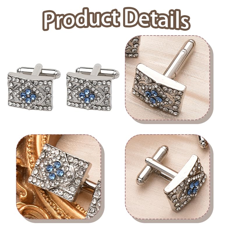 Tuxedo Studs Rhinestone Tie Clip for Men French Cuff Links Tie Bar Clip Suit Shirt Accessories for Men Wedding Business Crystal Cufflinks Necktie Clips - color: Silver-A