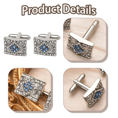 Tuxedo Studs Rhinestone Tie Clip for Men French Cuff Links Tie Bar Clip Suit Shirt Accessories for Men Wedding Business Crystal Cufflinks Necktie Clips - color: Silver-A