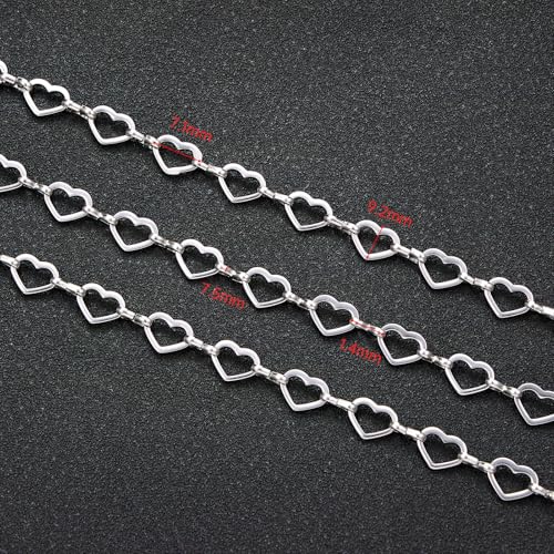 UMAOKANG 3 Meters Heart Chain for Jewelry Making Stainless Steel Chain Roll with Jewelry Supplies Findings Women Necklace Bracelet DIY - color: Heart Silver