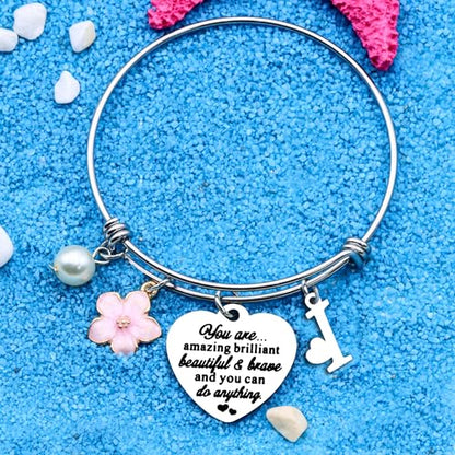 Aeora Inspirtional Bracelet Gift,Funny 26 Letter Initial A-Z Silver Heart Dangle Bangle For Women Lady Daughter Mom Sisters Friends Colleague Birthday Christmas Reminder Jewelry - color: I
