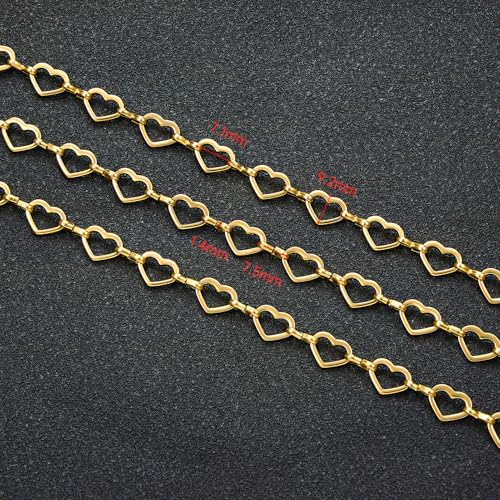 UMAOKANG 3 Meters Gold Plated Stainless Steel Chains for Jewelry Making Hollow Heart Chain Bulk on Spool with Jump Rings and Lobster Clasps - color: Heart Gold