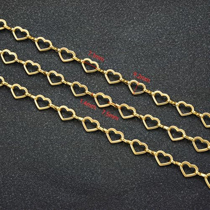 UMAOKANG 3 Meters Gold Plated Stainless Steel Chains for Jewelry Making Hollow Heart Chain Bulk on Spool with Jump Rings and Lobster Clasps - color: Heart Gold