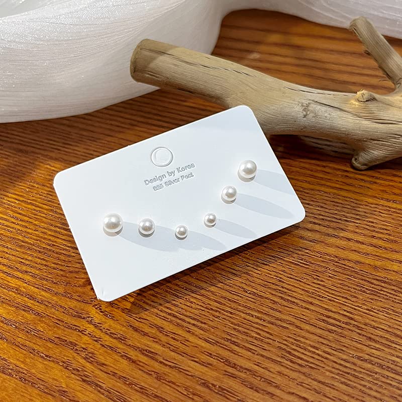 2/3 Pairs Hypoallergenic Imitation Pearl Earrings Classic Faux Round Ball Pearls Ear Studs Mixed Sizes Stud Earrings mfor Women Jewelry (B 4mm+5mm+6mm)