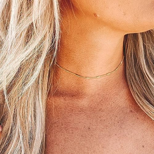 Dainty Choker Necklace for Women 18K Gold Plated Shining Dots Box Chain Sparkle Necklaces Cute Paperclip Link Herringbone Necklace Exquisite Jewelry Gifts for Mom Girlfriend - style: Bar GD