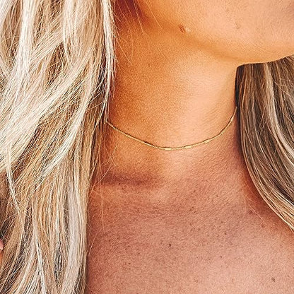 Dainty Choker Necklace for Women 18K Gold Plated Shining Dots Box Chain Sparkle Necklaces Cute Paperclip Link Herringbone Necklace Exquisite Jewelry Gifts for Mom Girlfriend - style: Bar GD