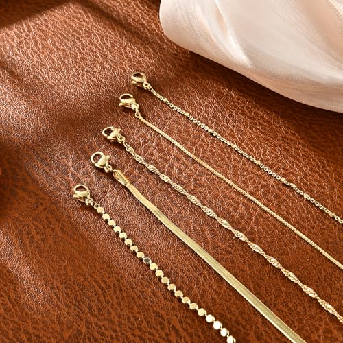 Gold Bracelets for Women, 14K Gold Plated Stackable Bracelet Stack Set Adjustable Charm Small Square Chain Snake Link Layered Waterproof Jewelry Sets Gifts - color: Bracelets-3 Gold