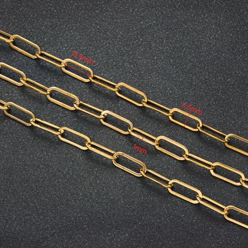 UMAOKANG 6.6 Feet Paperclip Chain for Jewelry Making Gold Plated Stainless Steel Bulk Chain on Spool - color: Paperclip Gold
