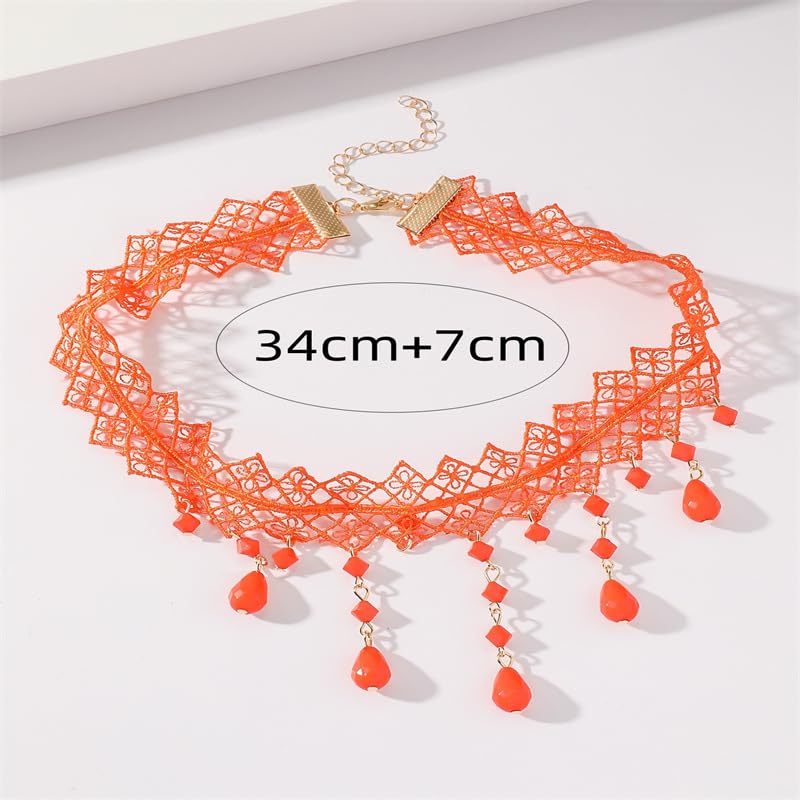 Gothic Necklace for Women Goth Lace Necklace Choker Halloween Witch Accessories Velvet Vampire Jewelry - color: Orange