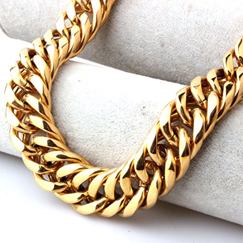 Men Curb Chain Necklace Stainless Steel/sliver/black/gold Chunky Double Tight Cuban Link Hip Hop Neck Chains for Men,width:22MM 18inch-32inch 8 Length Options - color: gold, size: 30