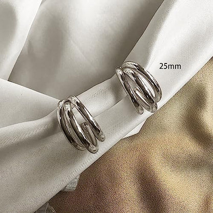 Chunky Gold Hoop Earrings for Women 14k Gold Plated Thick Triple Earrings | Hypoallergenic Trendy Chunky Gold Hoops Earrings,Dainty Jewelry Gifts for Women - style: Silver Triple-Layer Overlap Earrings (Small)