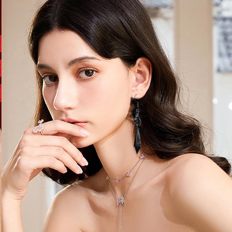 ONLYJUMP Gothic Vampire Bat Earrings Necklace Set for Women Vintage Goth Dark Bat Earrings Blood Pendant Necklaces Mystic Witch Halloween Costume Jewelry Gifts - style: Black bat