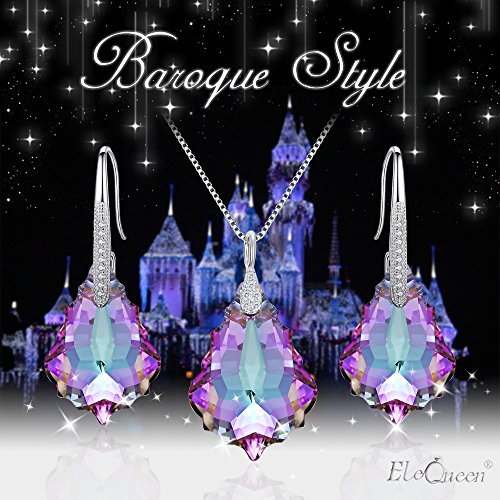 EleQueen 925 Sterling Silver CZ Baroque Drop Pendant Necklace Dangle Earrings Set Made with Austrian Crystal, Valentine's Day/Mother's Day/Christmas Jewelry Gift - color: Vitrail Light