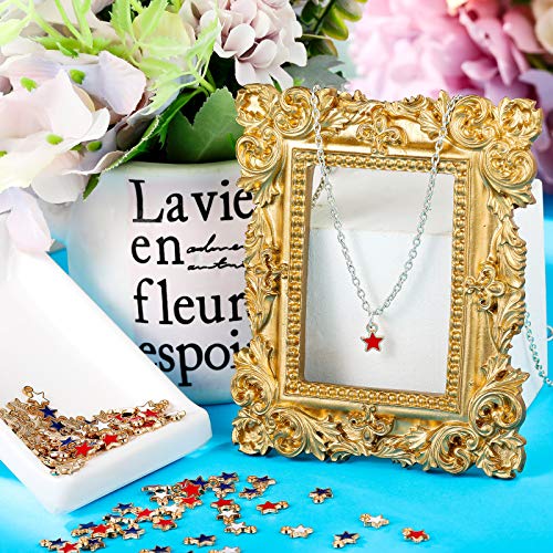 Kenning 108 Pcs Patriotic Mini Star Charms for Jewelry Making Red Blue White Enamel Pendant Star-shaped Ornament of DIY Decoration for Necklace Bracelet Earrings Craft