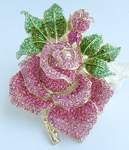 Gorgeous Wedding 5.32" Big Rose Flower Brooch Pin Austrian Crystal Pendant BZ2994 - color: Golden Pink
