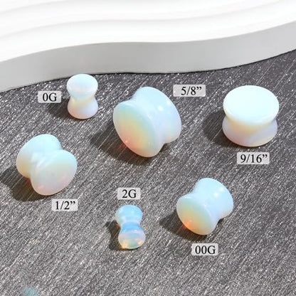 Longbeauty 12Pcs Natural Stone Ear Gauges Plugs Saddle Double Flared Stone Plugs Gauges for Men Women Ear Piercing Jewelry 2g-5/8 - color: 00g (10mm)