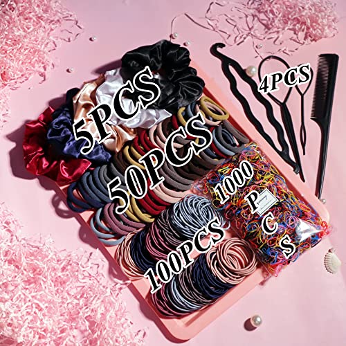 YANRONG 1159PCS Hair Accessories for Woman Set Seamless Ponytail Holders Variety Hair Scrunchies Hair Bands Scrunchy Hair Ties For Thick and Curly (Deep Colour) - color: Deep Colour