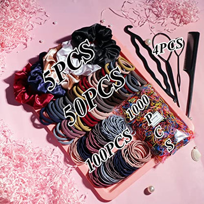 YANRONG 1159PCS Hair Accessories for Woman Set Seamless Ponytail Holders Variety Hair Scrunchies Hair Bands Scrunchy Hair Ties For Thick and Curly (Deep Colour) - color: Deep Colour
