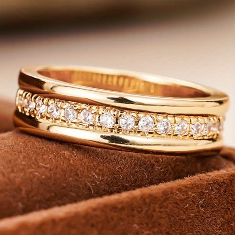 Simple Eternity Band Ring Synthetic Gemstone Wide Ring for Women Wedding Engagement Ring Fashion Jewelry - color: Gold Color