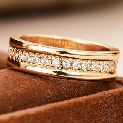 Simple Eternity Band Ring Synthetic Gemstone Wide Ring for Women Wedding Engagement Ring Fashion Jewelry - color: Gold Color
