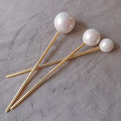 3 Pcs Pearl Hair Pins Minimalist Hair Metal Hair Stick Elegant Chignon Pins Updo Chopsticks Gold Hair Jewelry for Women and Girls